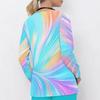 Women Plus Size Colorful Printed Nurse Scrub Top V Neck Long Sleeve With Front Pockets