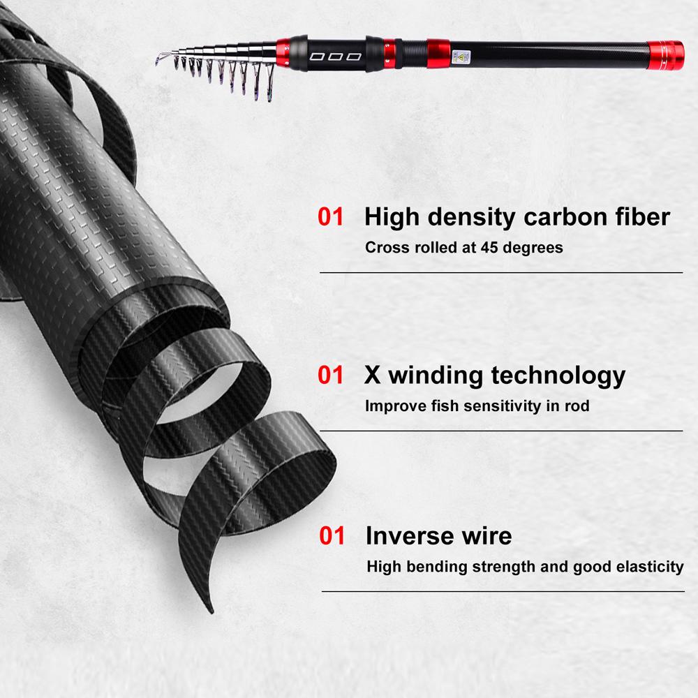 Carbon Telescopic Sea Fishing Rod Carbon Fiber Ultralight Fishing Pole Portable Spinning Casting Rods for Fish Pole 1.2-2.1m 260319