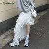 Korean Style Women Streetwear Irregular Skirt Elastic Waist White Black Layered Ruffles Skirt Stylish Feminine Ladies' Skirts Womens