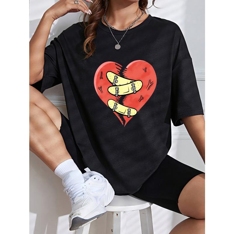 T-shirt Bianca con Stampa Cuore e Benda per Uso Casual