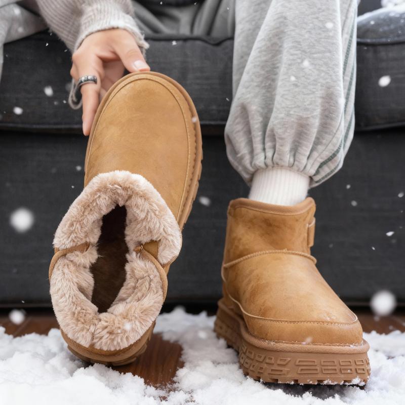 Men's Snow Boots Autumn and Winter Warm Fur-Lined Thickened Mid-Calf Cotton Shoes Thickened Bakers Fashion Sneakers Casual Shoes