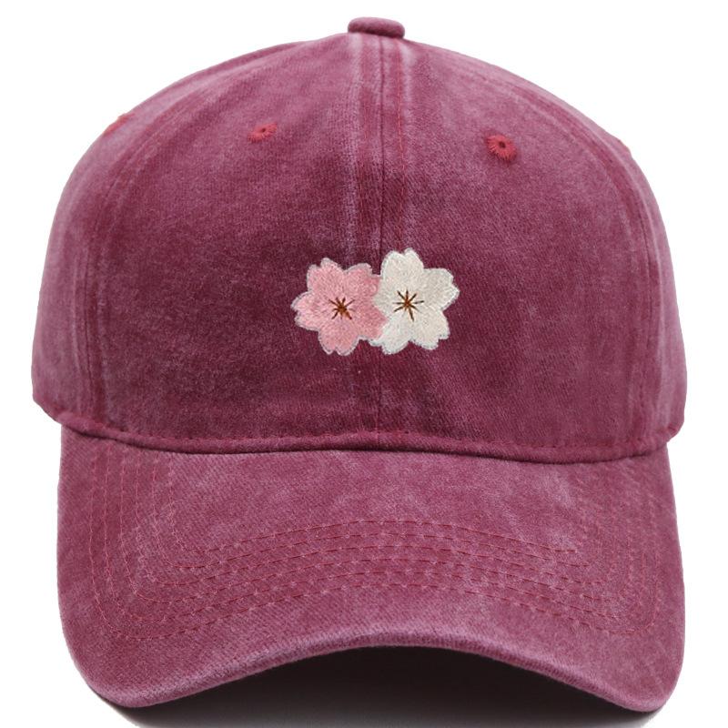 Flower Embroidery 100% Cotton Washed Cherry Blossom Cowboy Hat Summer Hat Luxury Man Hat Golf Designer Golf Women Men'S Dad Hats