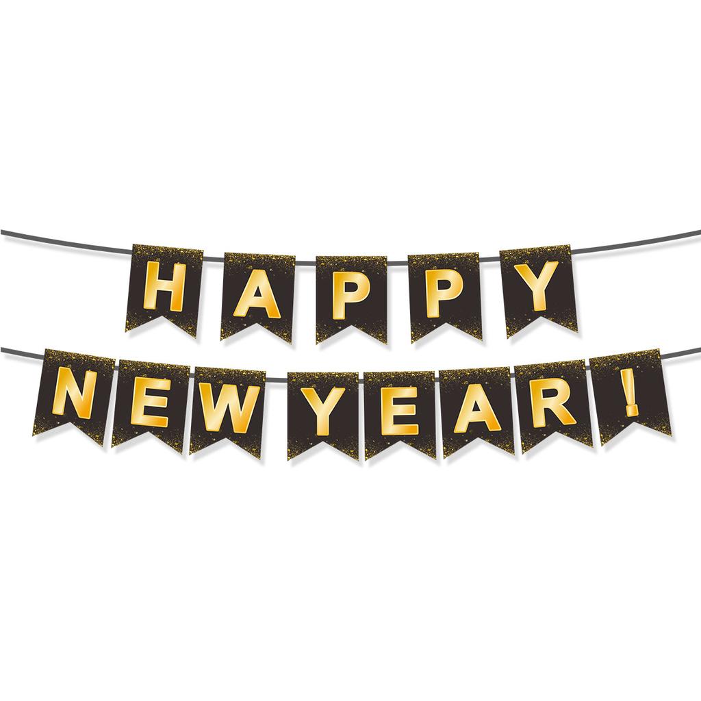 New Year'S Day Theme Party Decoration Banner Black Gold Star Hat Bronzing Flag