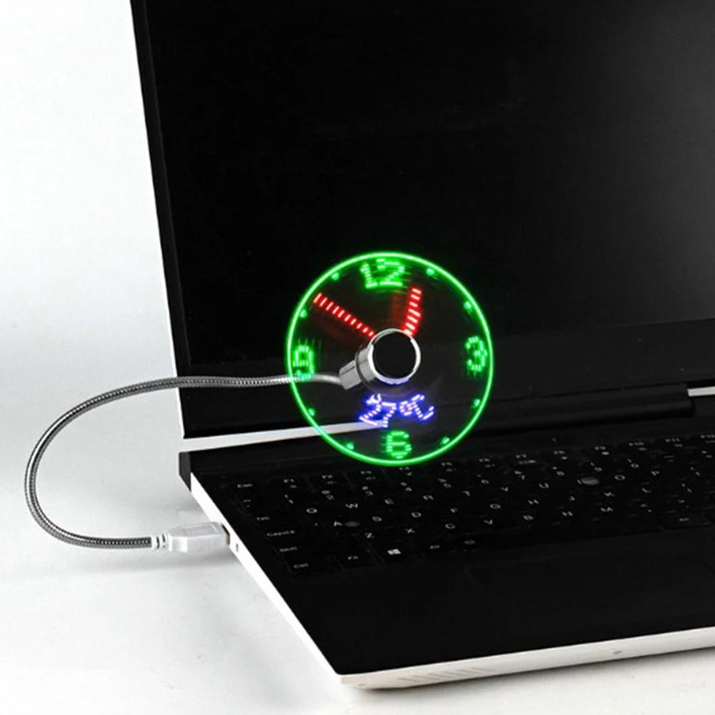 LED Clock Fan Time Temperature Display Mini Cooling Flashing Fan DC 5V Portable Gadgets USB Powered Flexible Gooseneck LED Clock