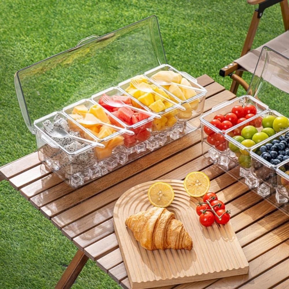 Transparent Fruit Storage Box Double Layered Detachable Fruit Snack Container 4/5 Grids Plastics Fruit Tray Outdoor Picnic