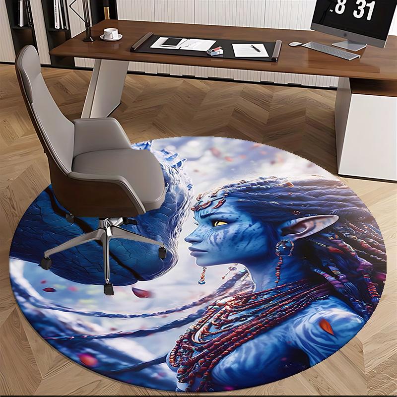 Avatar-Inspired Blue Na'vi Chair Mat - Round Carpet for Home Decor, Office Use, and Gifts0258b