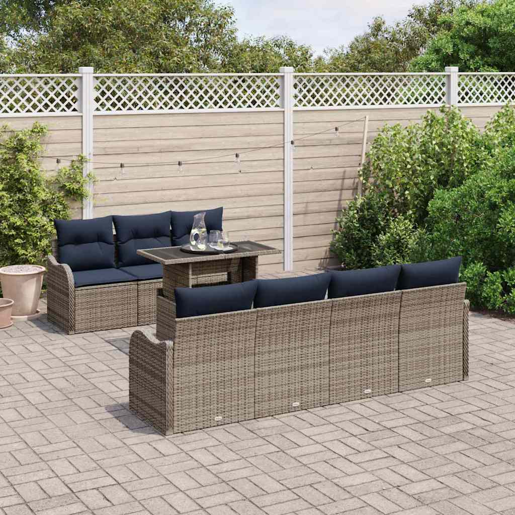 Garden Sofa Set 8 Pieces Gray Poly Rattan