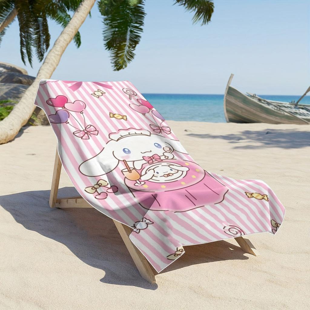 Cinnamoroll Beach Towel 2D Single Print Pink Travel Accessory Absorbent Soft Adorable Cartoon-Themed Durable Beach