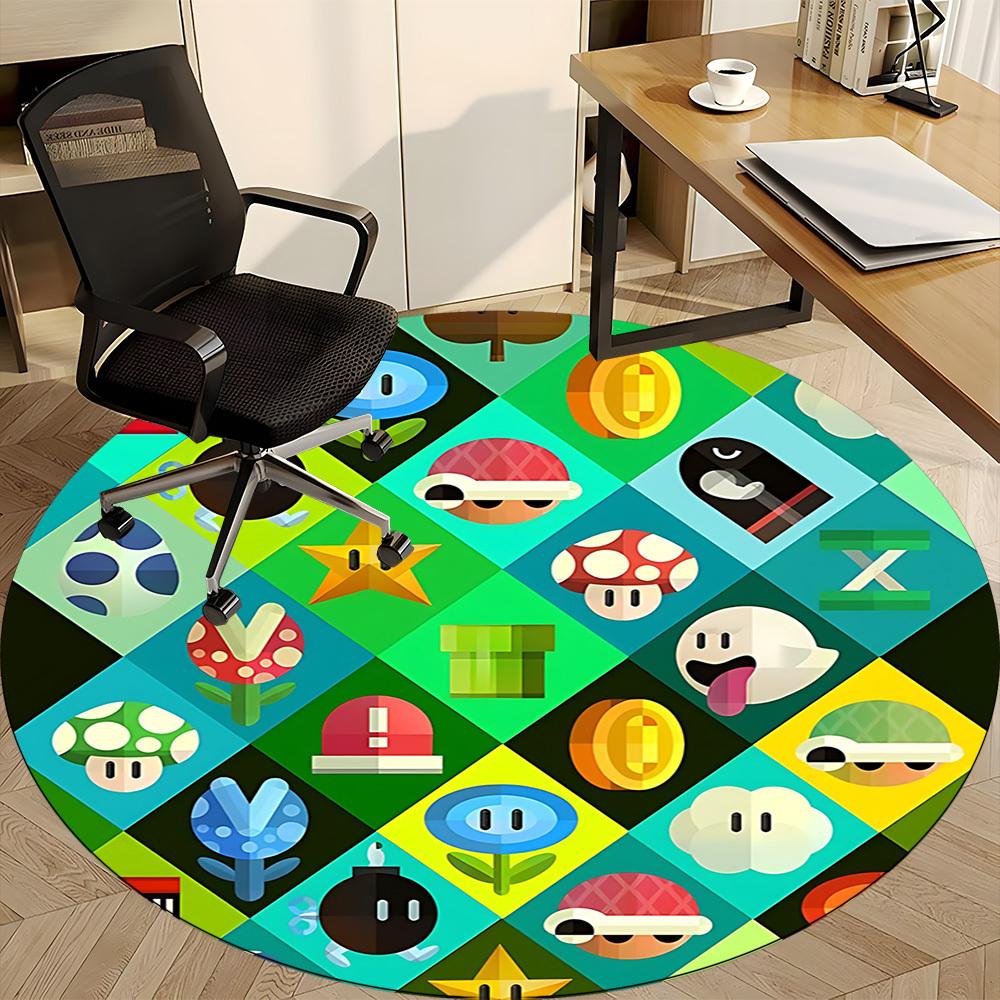 1PC Mario Characters Office Round Area Rug, Indoor Mat Suitable For Office, Under Office Chairs Bedroom Living Room Home Decor, Room Deco110