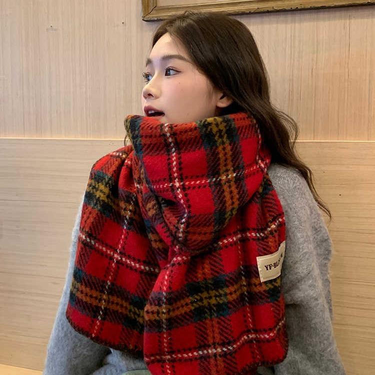 Neujahr Weihnachten Roter Schal Damen Winter England Karomuster Nackenschal Studentengeschenk