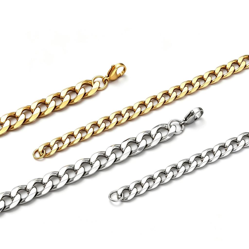 Gold Plated Stainless Steel Six-Sided Bracelet - Hip Hop Style Cuban Chain Jewelry