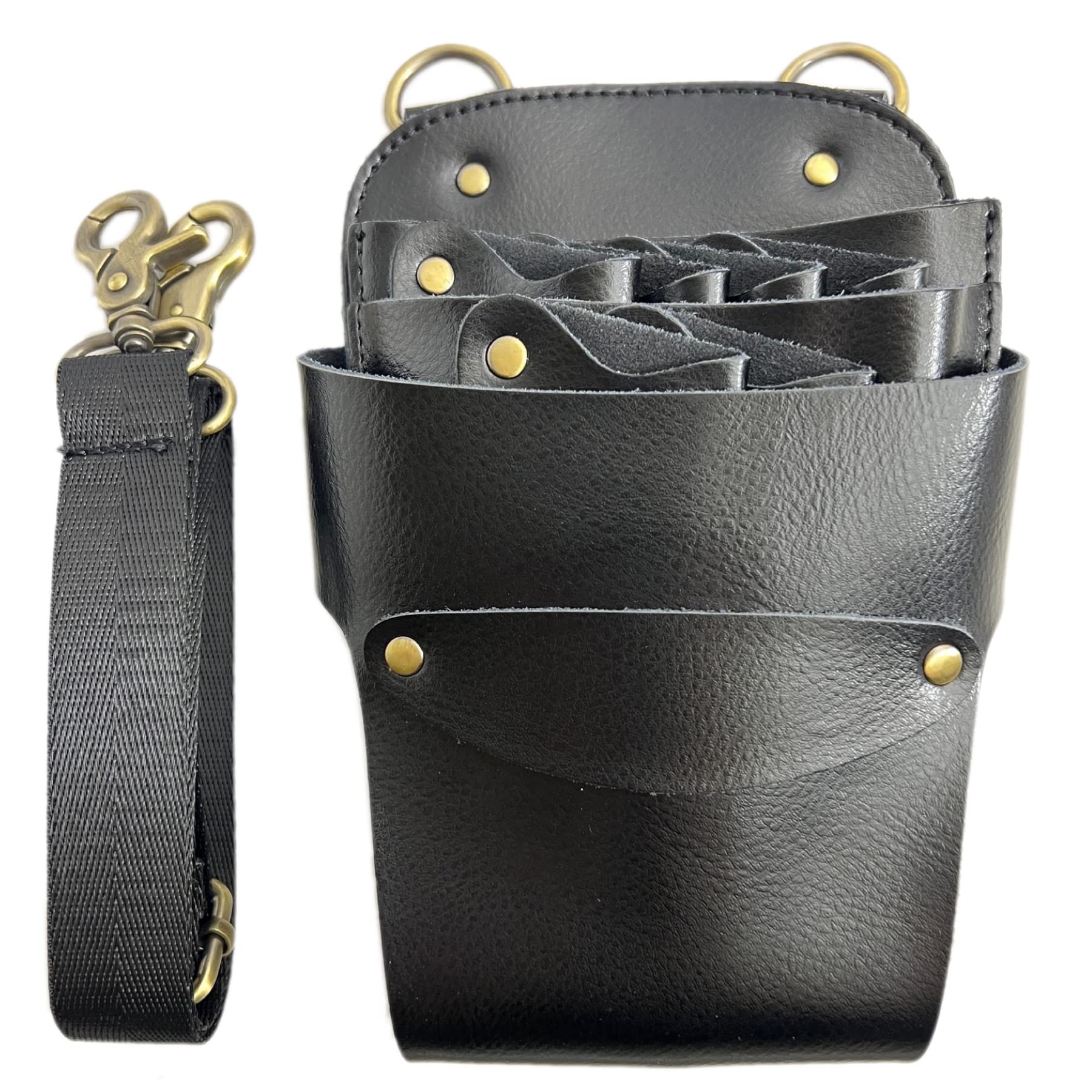 

Genuine leather scissor case with 6 holders for hairdressers and barbers [GLASS FROG] (black) чёрный