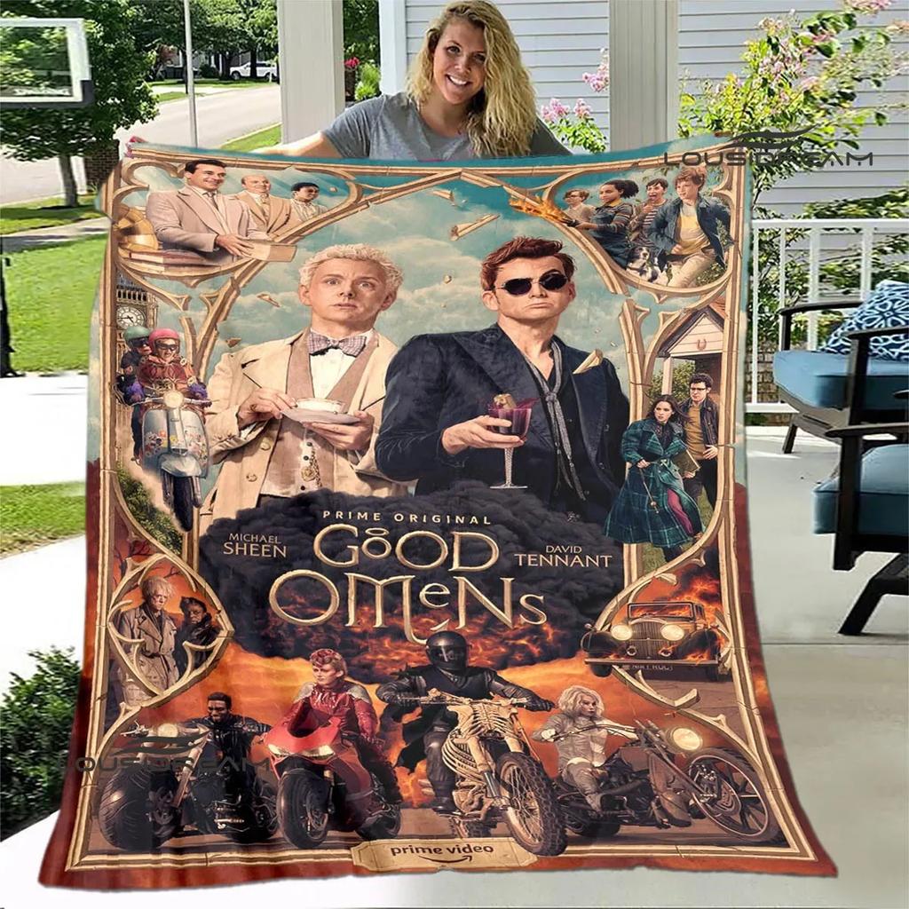 Good Omens Movie Printed Blanket Children Warm Blanket Flannel Soft Comfortable Blanket Home Travel Blanket Birthday Gift