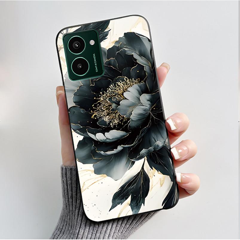 Custodia per Telefono Stampata Per Nokia HMD Pulse PRO/HMD Pulse/HMD Pulse+ Cover Guscio Nero in Morbido Silicone Custodia Carina con Fiore Cartone Animato
