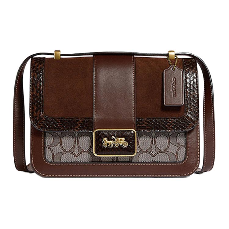 

New COACH Alie Fabric With Leather Messenger Bag, Small Square Bag, Crossbody Bag, Shoulder Bag Medium Women s Brown C3756-B4S0M 23.1*8.4*16.5CM