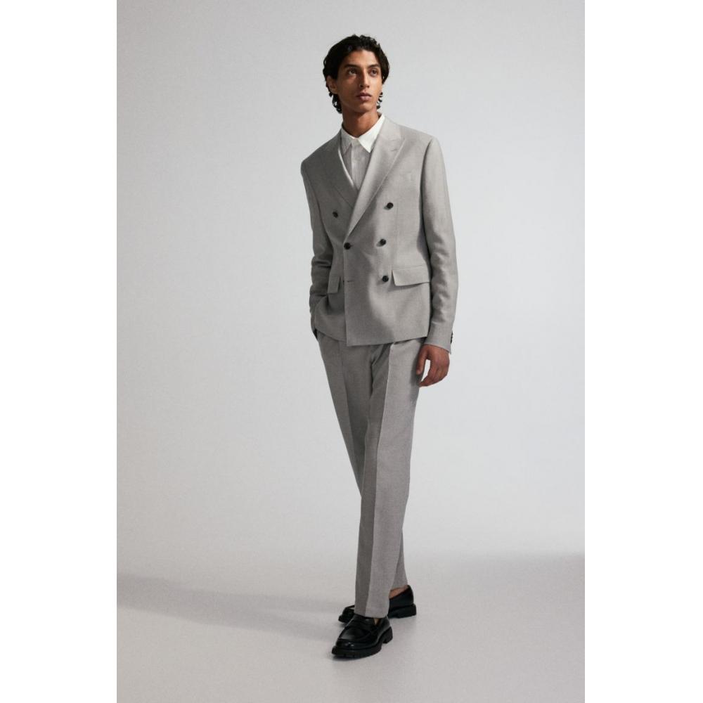 H M Wool Blend Pants Regular Fit Grey