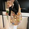 Borsa a Spalla all'Uncinetto Stile Boho Borsa da Spiaggia Lavorata a Maglia con Fiori Colorati Borsa a Shopper Intrecciata Leggera per Donne Ragazze Vacanza Estiva Viaggio Picnic Shopping