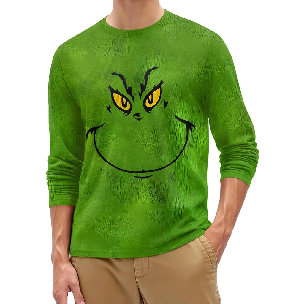 Men's Fashion Printed Round Neck Long Sleeve Bottoming Shirt Top