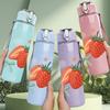 1PC Single Red Strawberry Print 750ml Color Plastic Sports Water Bottle Leakproof Flip Straw Lid Suitable for Sports Office Home Use