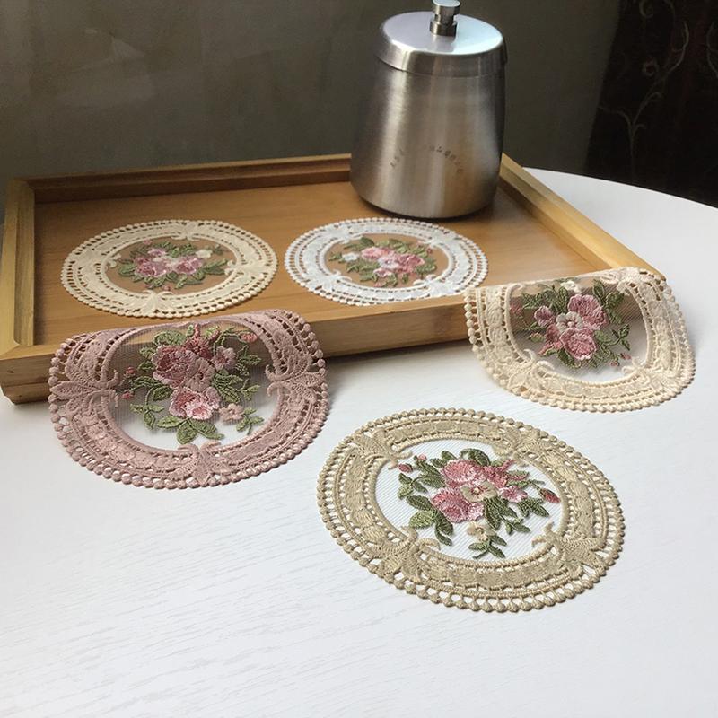 Podkładka pod talerz z koronki w stylu vintage, haftowane miseczki, kubki do kawy, podkładka pod talerz w stylu europejskim, tkanina, antypoparzeniowa