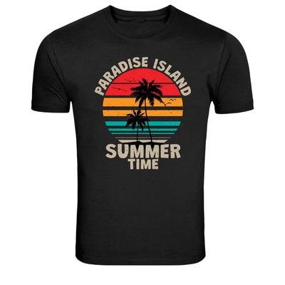 Paradise Island Summer Time Palm Tree Graphic T Shirt Beach Tee