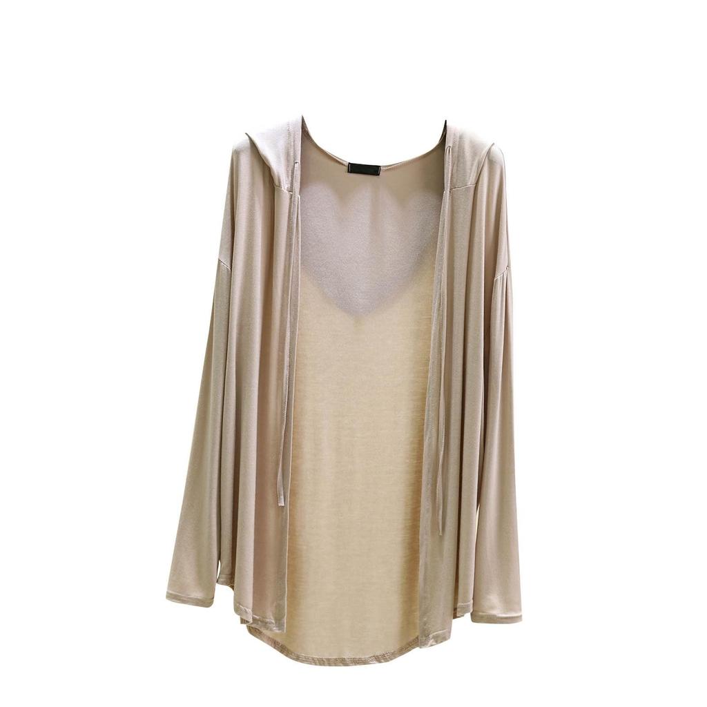 Damen Sommer Kapuzen-Cardigan Langarm Übergroßes Oberteil Schal Dünne Jacke