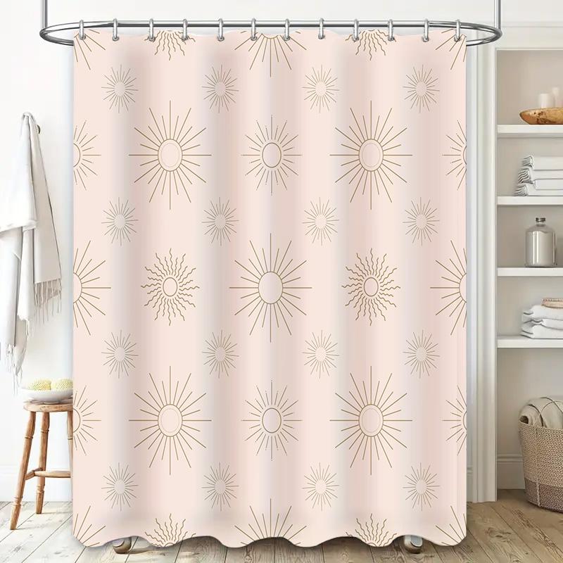 Pink Sunburst Shower Curtain with Gold Stars Home Decor Bathroom Window Treatment Waterproof Printing Waterproof Fabric Shower P