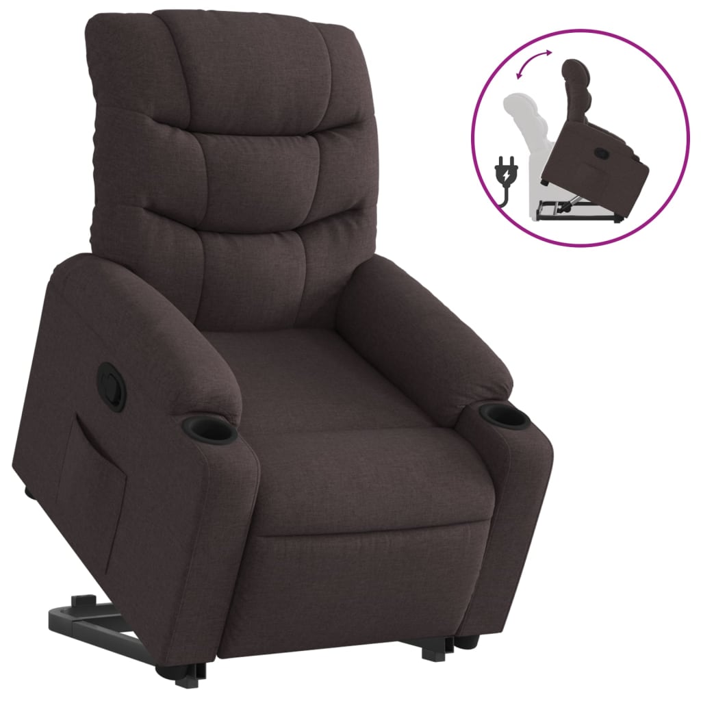 Recliner Chair with Lift Assist Dark Brown Fabric