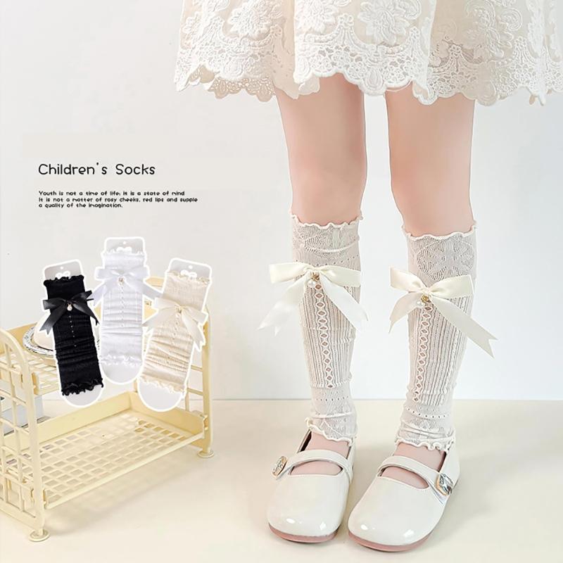 Bowknot Boot Socks Leg Warmers for Teen Girls Long Leg Cover Cute Knee Stockings Child Socks Ankle Heap Sock Breathable