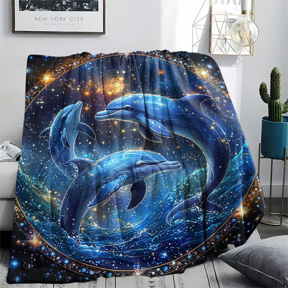 Dolphin Print Flannel Blanket, High quality Comfortable for All Seasons, Home Decor, Warmth and Comfort, Perfect for Christmas Gifts