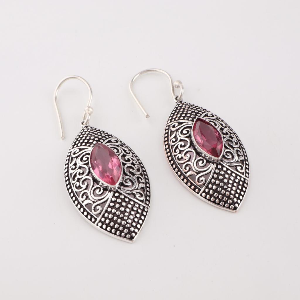 Pink Tourmaline Gemstone 925 Sterling Silver Jewelry Drop/Dangle Earrings 2.15" CE-20-13