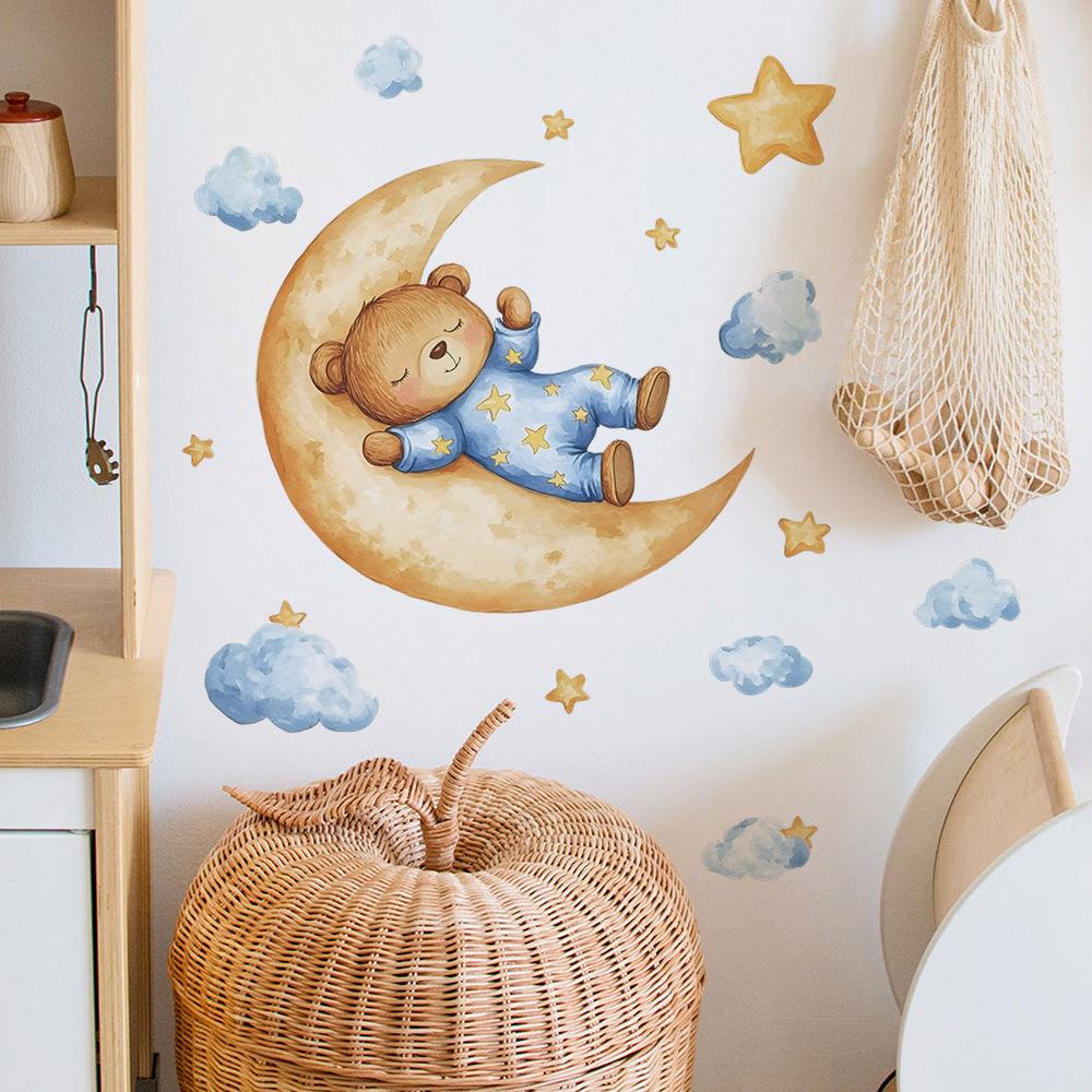Cartoon Goodnight Bear Moon Bedroom Living Room Background Beautification and Decoration Wall Stickers