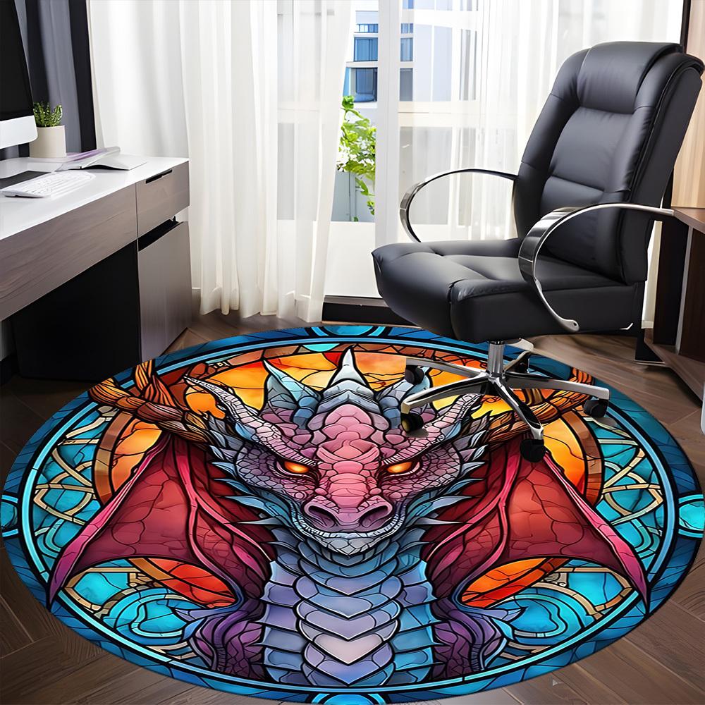 1pc Dragon StainedGlass Office Round Area Rug, Under Office Chairs Bedroom Living Room Home Decor, Room Deco