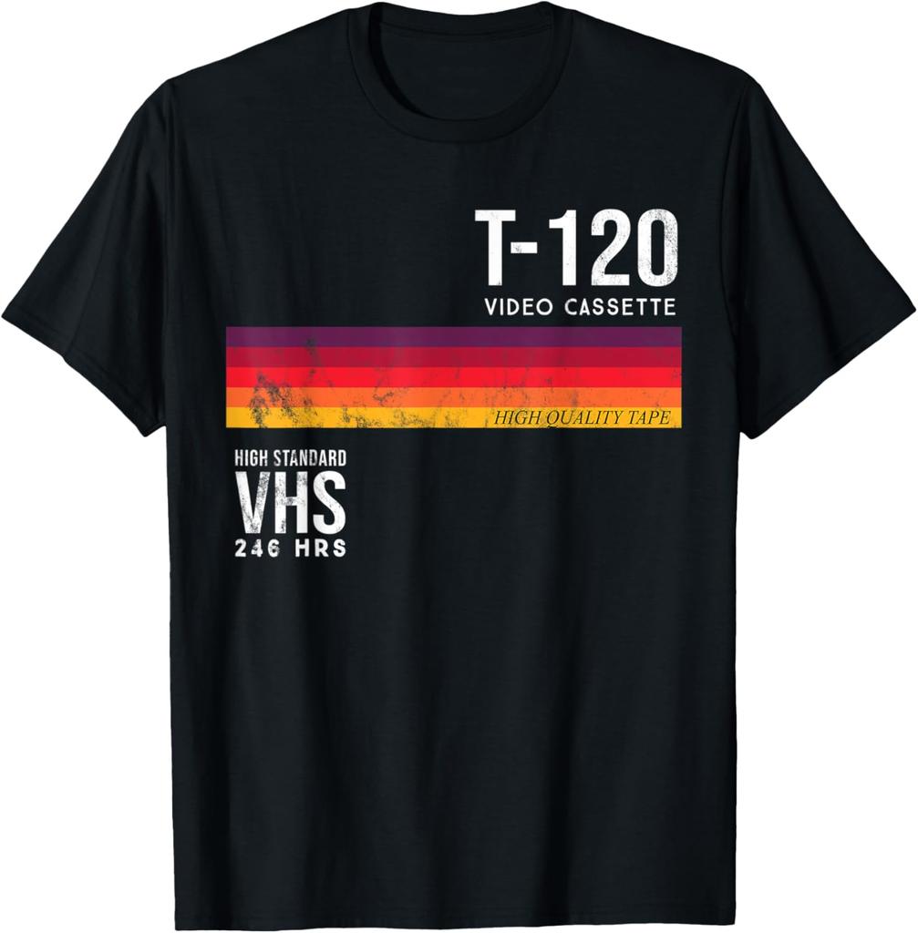 Kasetta VHS T-120 Koszulka Graficzna Bawełna Styl Retro Lata 80 Vintage