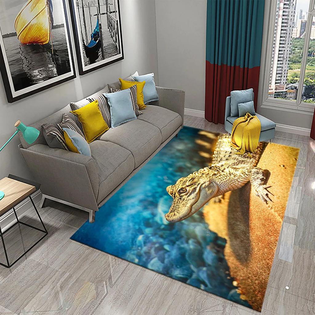 3D Crocodile Carpet Ferocious Wild Animal Rug for Living Room Bedroom Decor Carpet Kids Room Play Floor Mat Child Game Area Rug