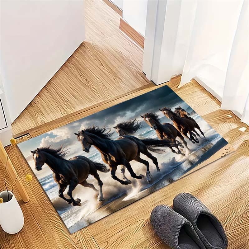 Running Black Horse Print Doormat, Animal Themed Non‑Slip Floor Mat for Entrance Hallway Home Decor