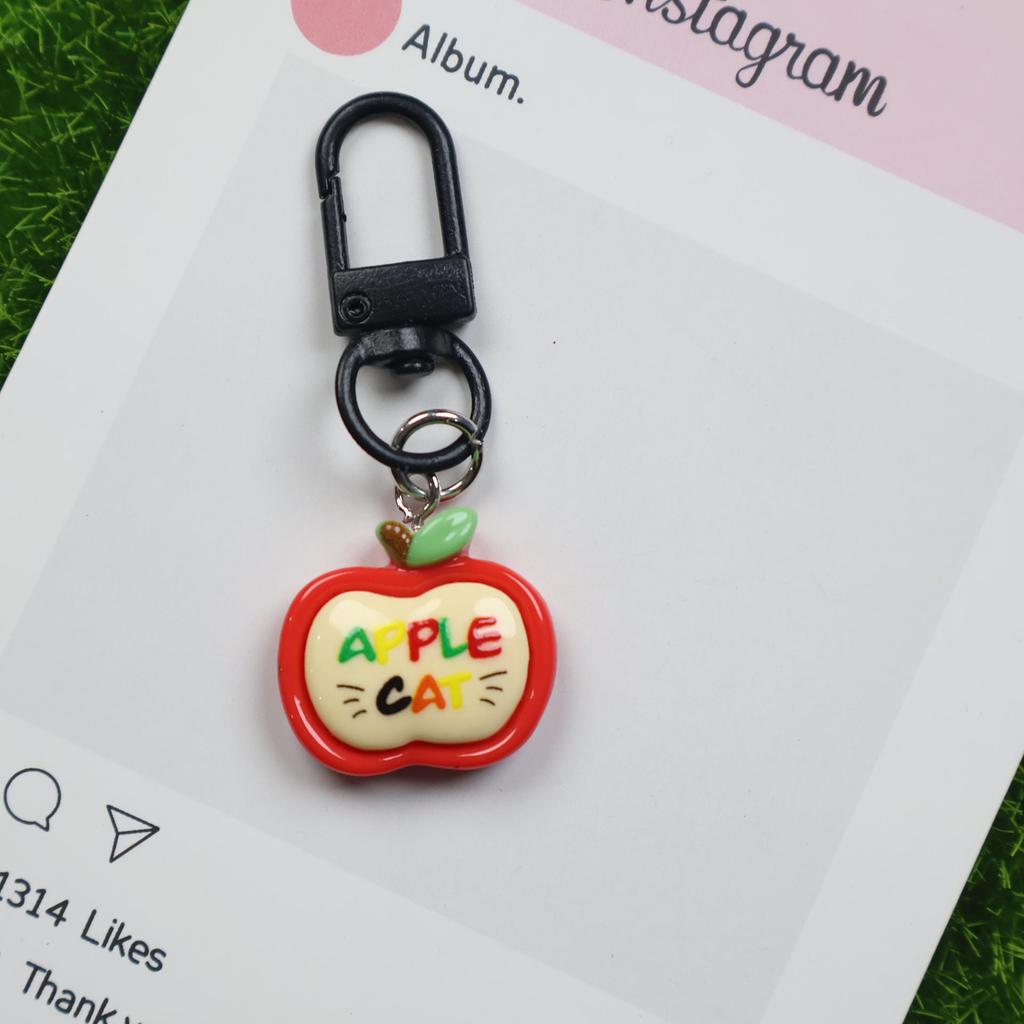 Cartoon Resin Black Cat Christmas Apple Keychain Pendant for Backpacks