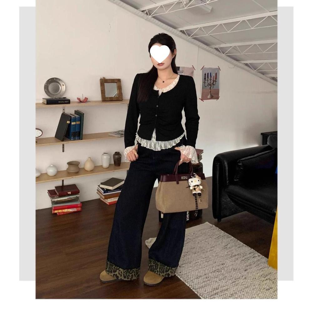 Autumn Japanese-Korean Style Casual Lace Patchwork Top