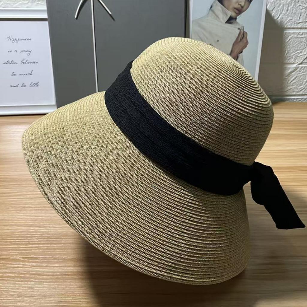 New straw hat seaside hat sun hat foldable large brim bucket hat women's sunscreen ultraviolet sun hat