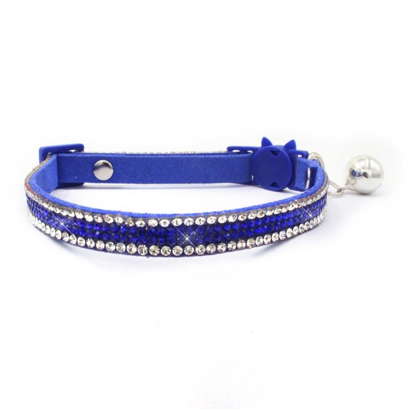 Pet Collar Shiny Rhinestone Color Anti-bridle Suede Soft and Comfortable Bell Style Cat Leash Collar