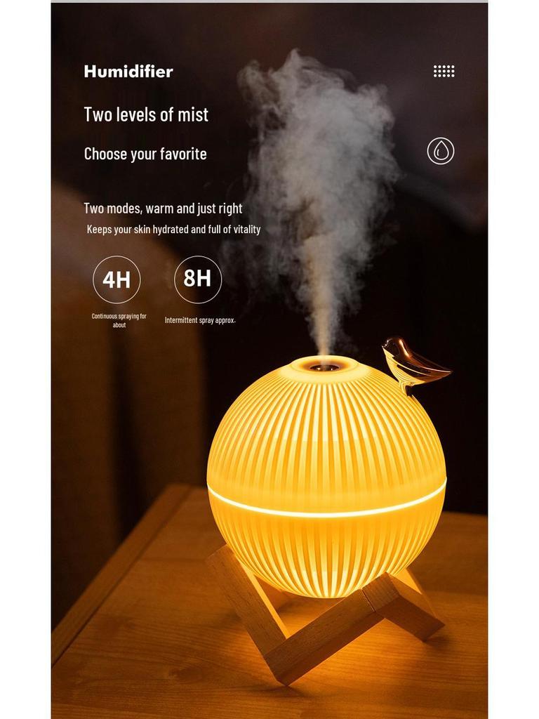 New Lark Planet Lamp Humidifier: Large-Capacity Night Light with Wooden Stand E330