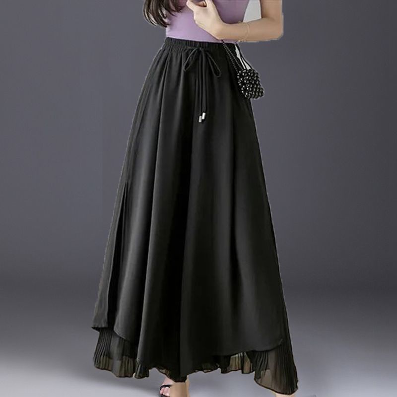 Women's Chiffon Wide Leg Pants Summer Chinese Style Floral Pants Skirt Pants Loose High Waist Retro Pants Skirt