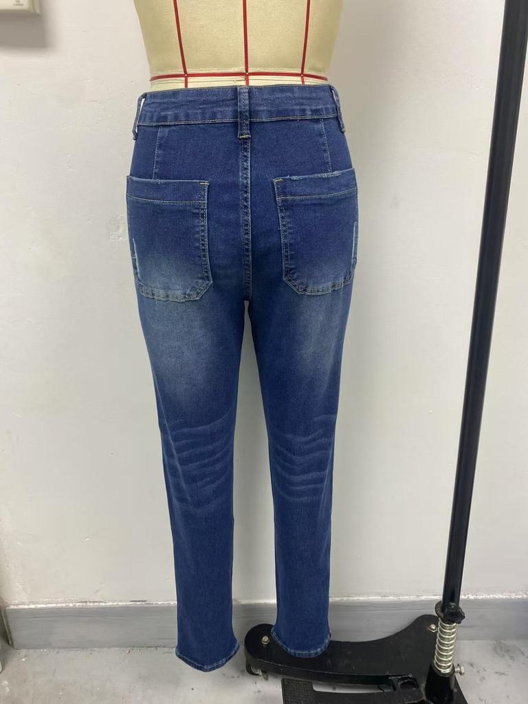 Klassiske allsidige moteriktige denimbukser med høy midje for kvinner