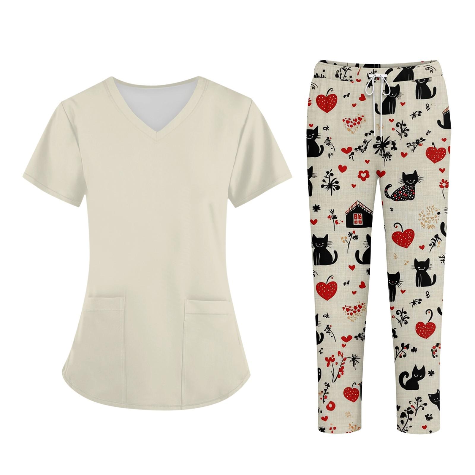 

Плюс размерСкраб с принтом Рабочая форма Топы для женщин Крест V-образным вырезом Хэллоуин Принт с короткими рукавами Забавные футболки Спецодежда Футболка с карманами XL жёлтый