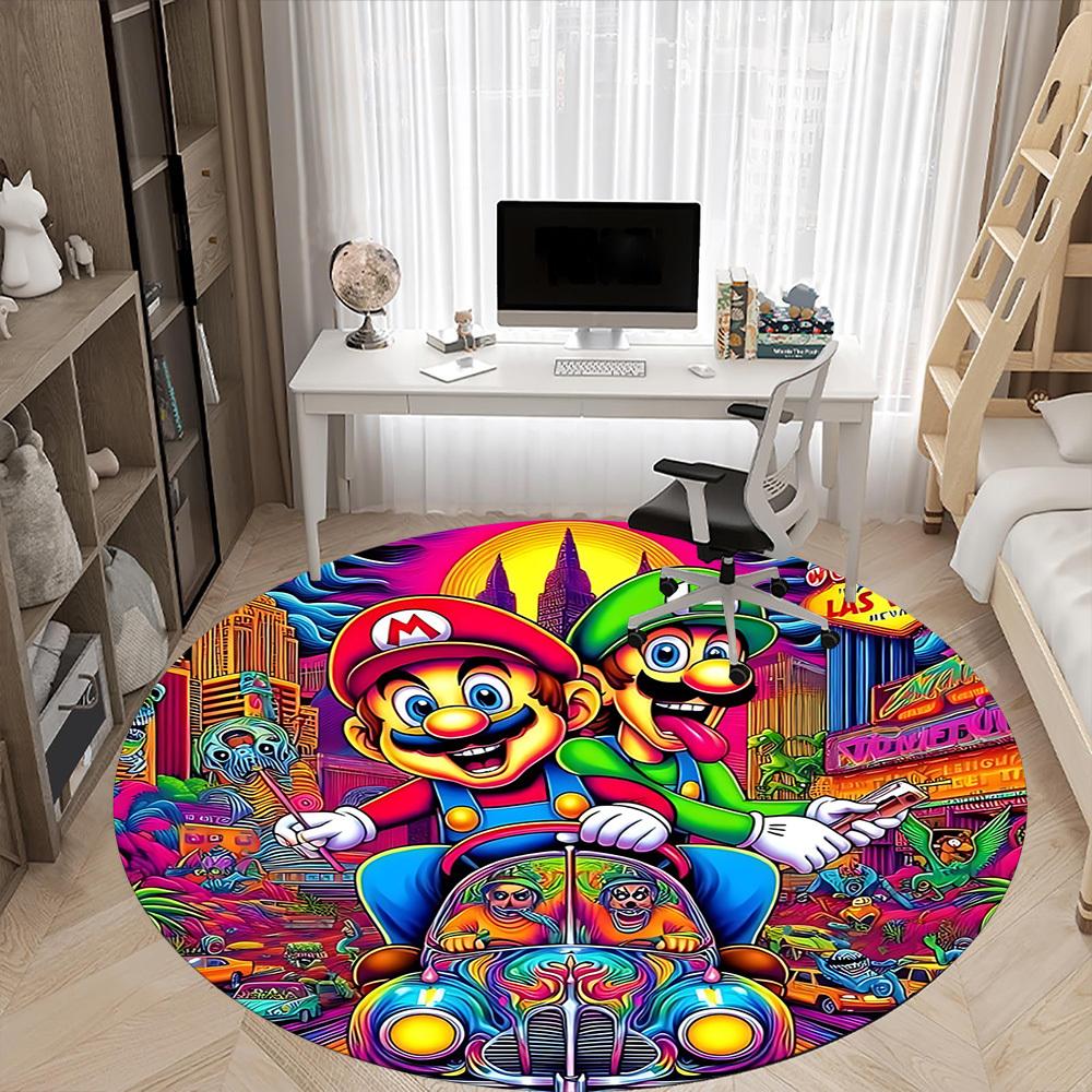 1PC Mario Bros Office Round Area Rug, Indoor Mat Suitable For Office, Under Office Chairs Bedroom Living Room Home Decor DT1212048