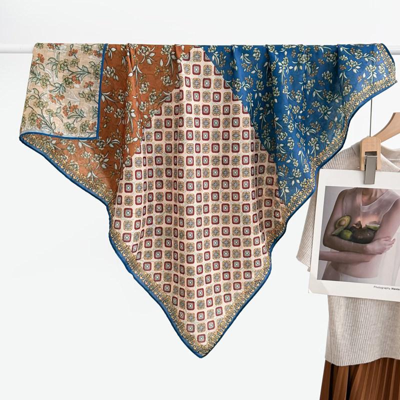 Chinese Style Peony Velvet Square Scarf 91 Women's Spring and Autumn Silk Scarf Shawl Two-color Different-faced Scarf Mother Gift
