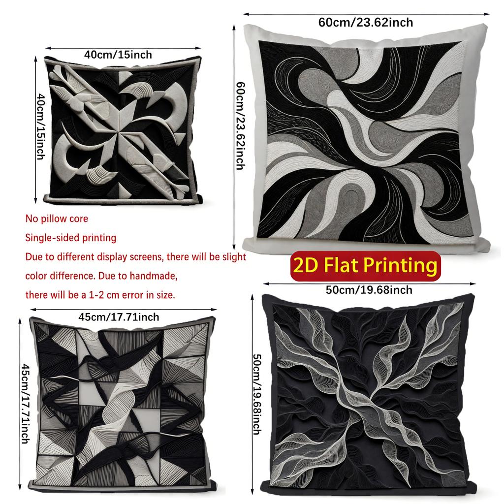 2D Abstract Black And White Geometric Pillow Covers Pattern Cushion Cover Suitable For Sofa Bedroom Car Pillow Cover