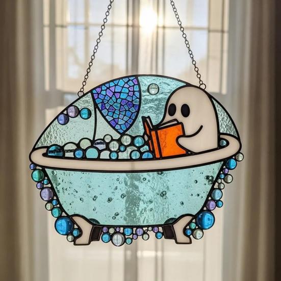 Bath-Time Ghost Reader Ornaments Cute Ghost Reading Book in A