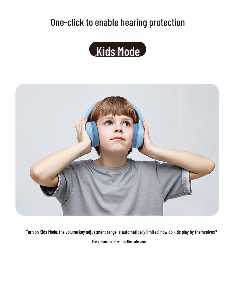 Children's Wireless Over-Ear Bluetooth Headphones with Hearing Protection and Luminous Ear Cups for Extended Battery Life