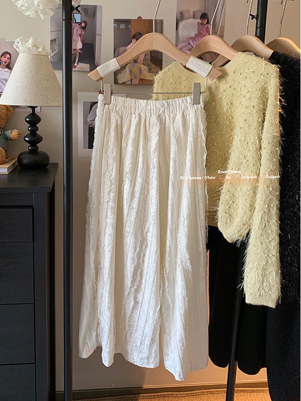 Women's High Waist Lace Patchwork Velvet A-line Skirt - Soft, Comfortable for Spring/Autumn 2025.
